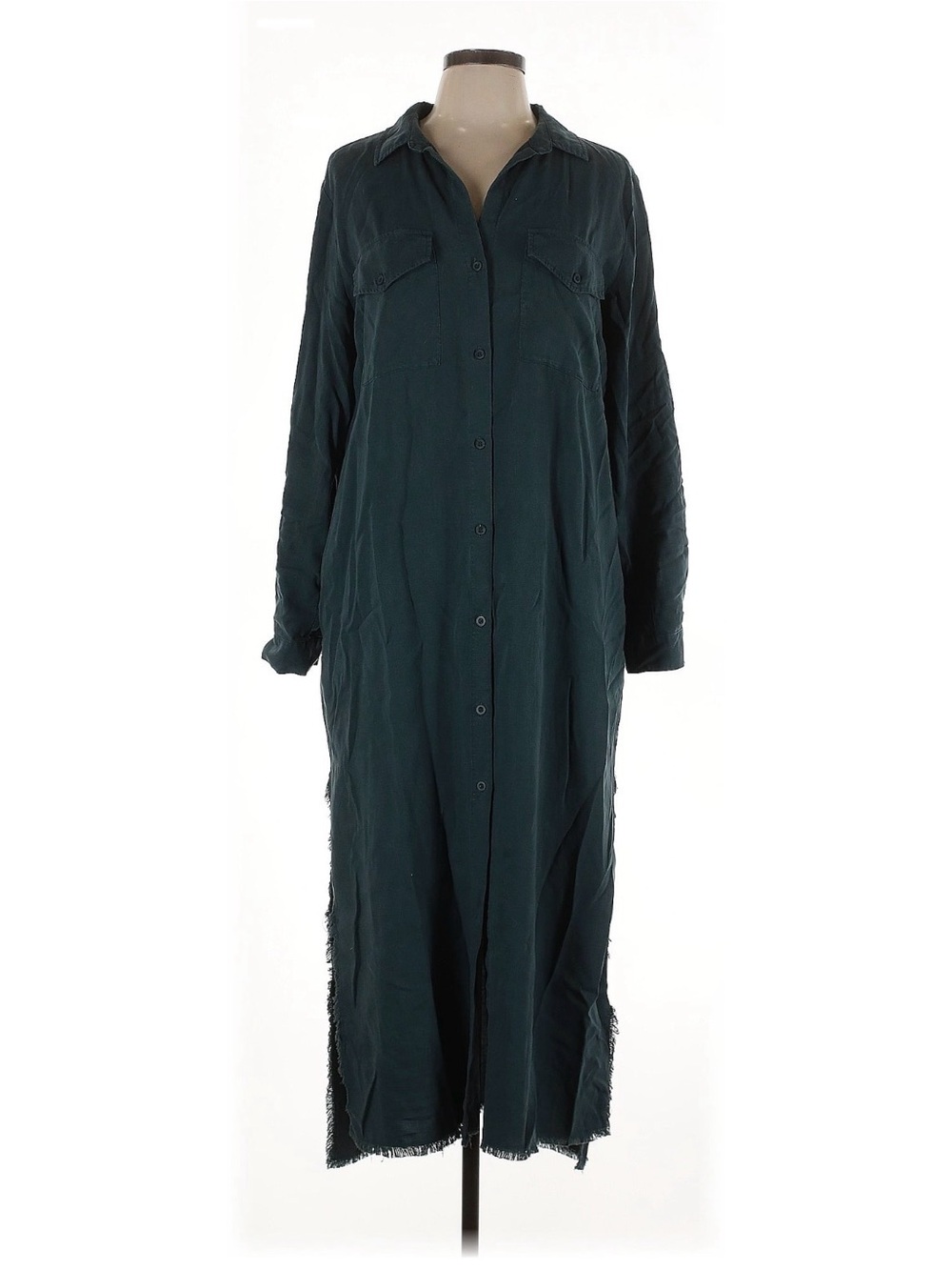 Anthropologie Deep Teal Button-Front Maxi Dress